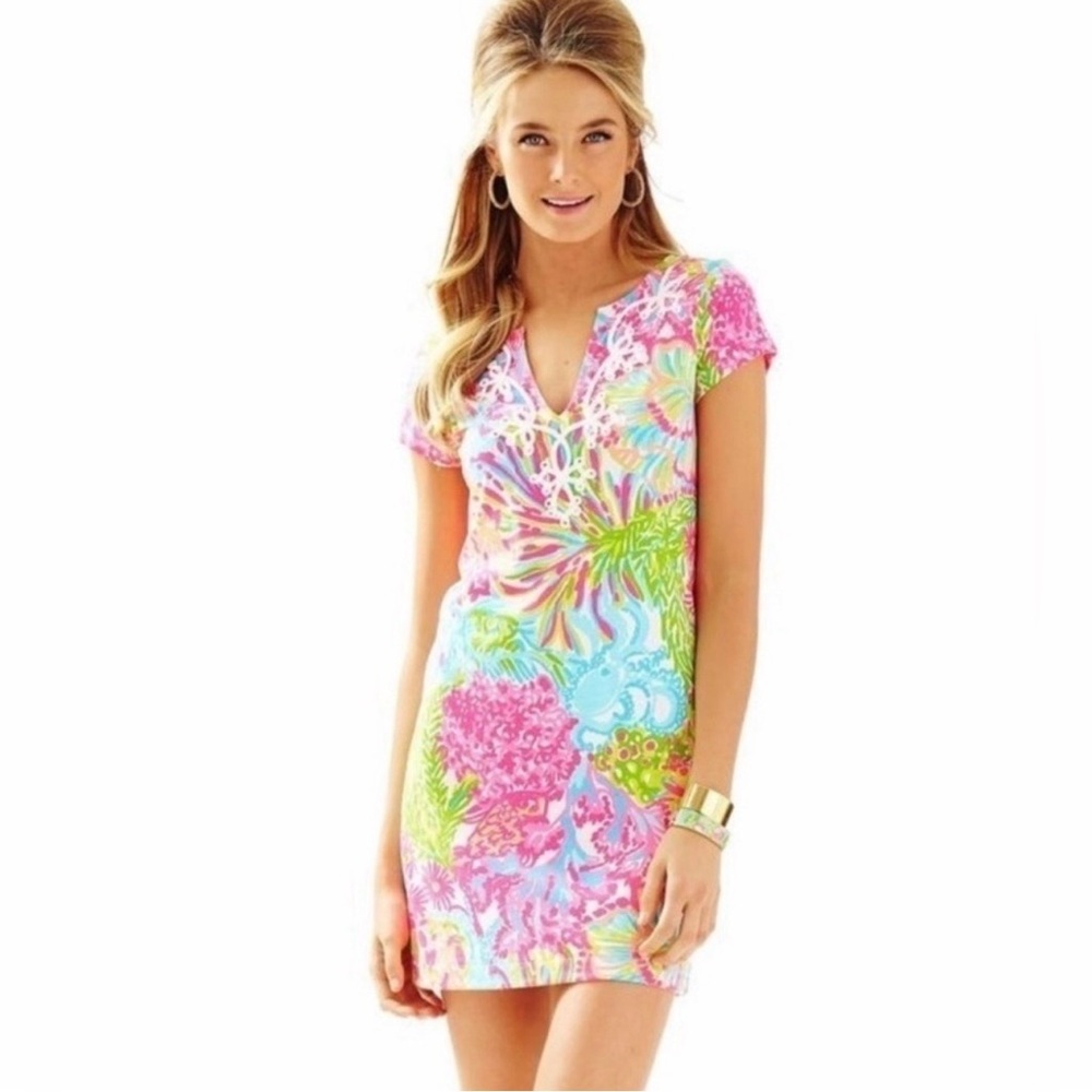 Lilly Pulitzer Brewster Embroidered T Shirt Dress‎ Lovers Coral Preppy Resort